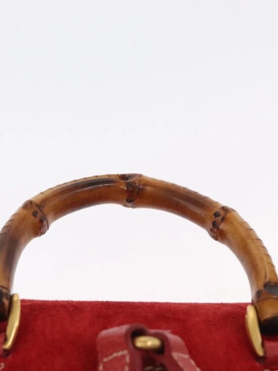 GUCCI Bamboo Backpack Suede Red Gold 003 2034 0030 Auth 163330